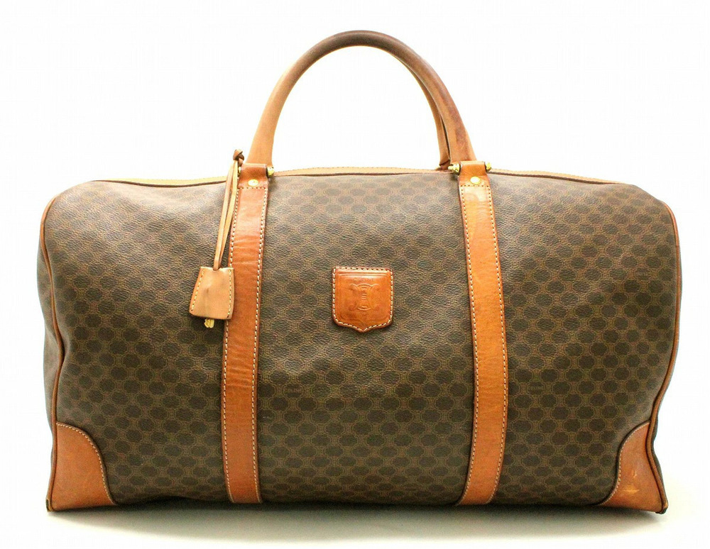Celine Macadam Boston bag handbag travel leather brown dark